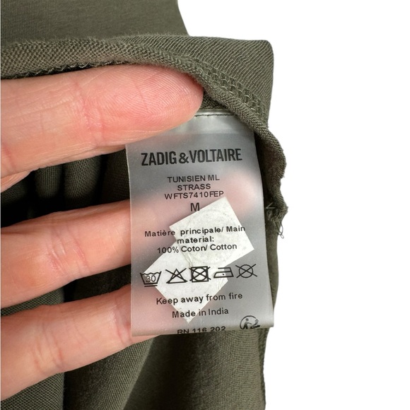 Zadig & Voltaite | NWOT Tunisian ML Strass Long Sleeve Skull Henley Green M - Picture 4 of 7